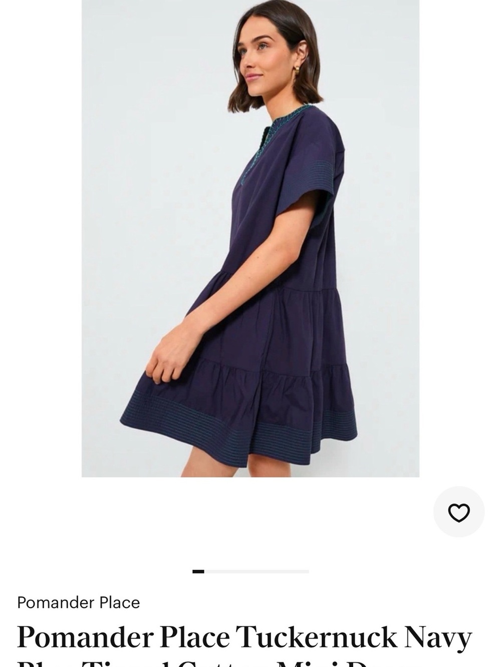 Pomander Place Navy Tiered Short-Sleeve Dress with Contrast Trim size L
